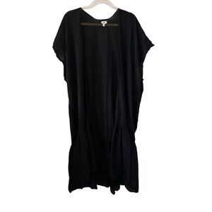 Aerie Womens Flowy Maxi  Kimono Duster Cover Up Front Maxi Cover Up O/S Black